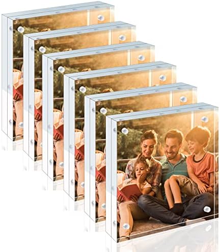 Egofine 5x5 Acrylic Frames 6 Pack,20mm Thicker Frameless Clear Picture Frames, Double Sided Magnetic Picture Frames, Free Standing Desktop Display by Egofine