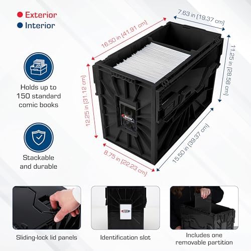 BCW Short Comic Book Bin, Holds 150 Comics Each, Black, 10 Pack - Image 5