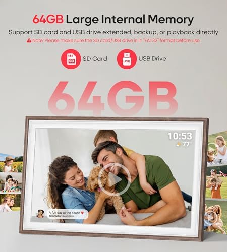 64GB Frameo 15.6" Digital Picture Frame Large 1920 x 1080 IPS FHD Touch Screen WiFi Electronic Photo Frames Share Moments Instantly Anywhere Best Gifts for Parents and Grandparents Brown Wood White - Image 3