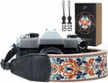 Padwa Lifestyle 2" Retro Jacquard Embroidery Camera Strap, Adjustable, Wide DSLR/SLR Camera Neck/Shoulder Strap with Genuine Leather Head (White Classic Flower) by PadwaLifestyleCameraStrap