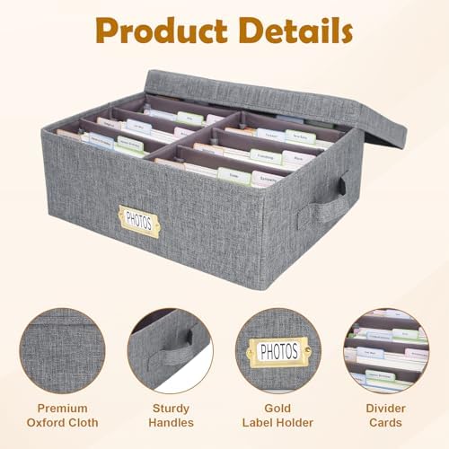 Photo Storage Organizer Box with Dividers(4x6 Photos, Grey) - Image 5
