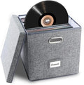 Sturdy Vinyl Record Storage Box - Album Storage Holds up 50+ Single Record, LP Storage Organizer Crate With Lid, Decorative Moving Box For Records, Solutions to Protect Your Precious Collection Grey by %E2%80%8EZEDKEHO