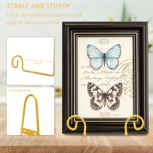 YY YEARCHY Metal Plate Stand Holder, Wall Hanging Display Rack, Sturdy Iron Easel for Displaying Plates (8-14 Inch), Bowls, Platters, Art, Photos, Books (4, Gold, 8"x4.8"x4") - Image 5