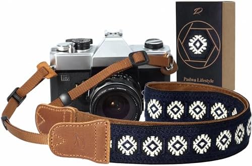 Padwa Lifestyle Camera Strap - 1.5" Crazy Horse Cowhide Head Cotton Strap,Vintage Embroidery Camera Straps for Photographers and All Cameras,Cute Adjustable Shoulder Neck Strap for Adults & Kids by PadwaLifestyleCameraStrap