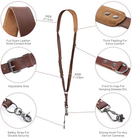 Padwa Lifestyle Dark Brown Single Camera Harness Strap for One Camera - Professional Single Full Grain Leather Cowhide Camera Harness,Quick Release Gear DSLR Camera Straps for Photographers - Image 4