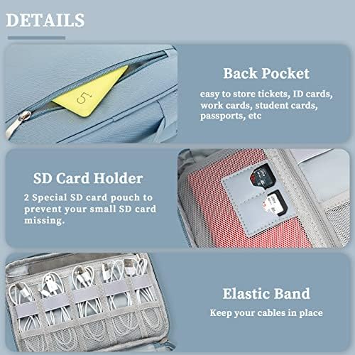 Lanola Custom Personalized Travel Cable Organizer Bag, Electronic Accessories Case Portable Double Layer Cable Storage Bag with DIY Dividers & Custom Photo Text - Light blue - Image 6
