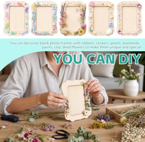 VOKOY 60 Pack Wooden Picture Frames for Crafts, 4" x 6" Photos DIY Wood Frames for Crafting,Unfinished Standing Photo Frames DIY Crafts Wood Decorate for Birthday Gifts, Vintage Shape - Image 5