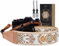 Padwa Lifestyle Camera Strap - 2" Full Grain Leather Ends Camera Straps for Photographers, Vintage Embroidered Cotton Weave Soft Suede Fabric Padded Strap Quick Release fits All Cameras by PadwaLifestyleCameraStrap