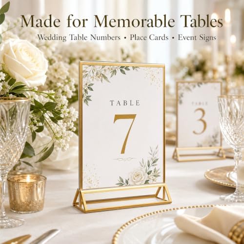 14 Pack Acrylic Sign Holder 5x7 Gold Frames, Wedding Table Number Holders Double Sided Vertical Clear Display Stand, Picture Holders for Tables, Menus, Flyers, Party and Office Decor - Image 5