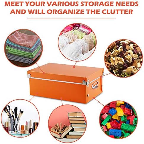 SEEKIND photo boxes storage, storage boxes with lids and Handles, 3 in 1 Set, Multiple Size(Small/Medium/Large) Plastic Box for Photos, tax papers, Cosmetic, Socks, Snacks, Etc(Orange) - Image 2