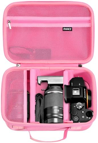 RAIACE Hard Case Compatible with Sony Alpha 7 II III IV/7R V Camera, for Nikon, for Canon, for Pentax and More. Large Capacity With Mesh Pocket for Lens, Charger, Cables, Cards and Accessories.-Pink by RAIACE