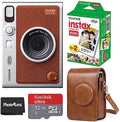 Fujifilm Instax Mini EVO Hybrid Brown Instant Camera | Instax Mini Twin Pack Instant Film | 32GB microSD Card with Adapter | Brown Camera Case by FUJIFILM