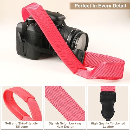 FIEIL Neck Strap Silicone Camera Straps - Padded Camera Strap, 1.5" Wide Adjustable Nylon Shoulder Strap - Compatible with Canon, Nikon, Sony, and More DSLR and Mirrorless Cameras (Fuchsia) - Image 3
