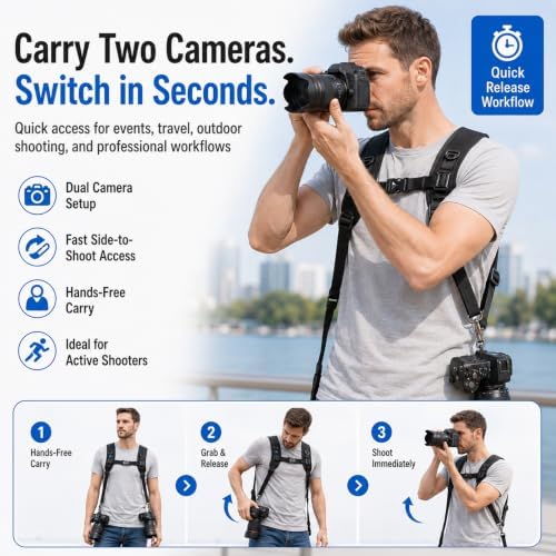 PULUZ Dual Camera Shoulder Harness for DSLR SLR Cameras with Quick Release - Image 7