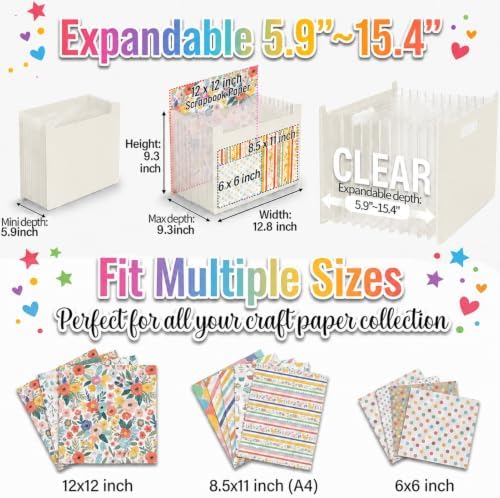 12x12 Scrapbook Paper Storage Organizer with 13 Expandable Pocket, Large Scrapbook Paper Storage for Craft Room Sticker Storage and Organization, Desktop Paper Holder (Cream) - Image 5