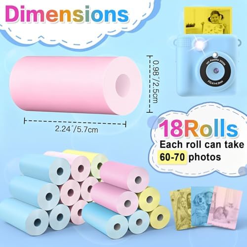 18 Rolls Kids Camera Paper Roll Refill Compatible with Most Instant Print Cameras for Kids BPA Free （2.24"x0.98" ） - Image 4