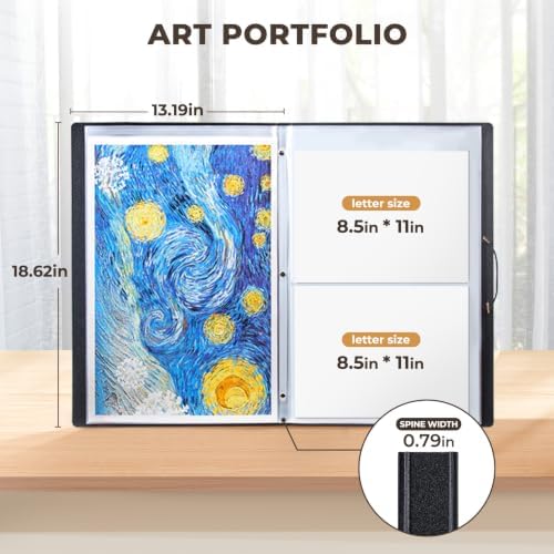 JoyCat 12 x 18 Art Portfolio Binder, 40 Pockets Display 80 Pages, Black - Image 2