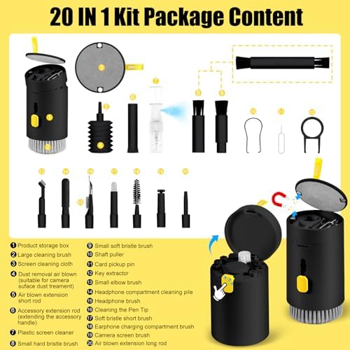 walrfid Laptop Phone Screen Cleaner Kit, Computer Keyboard Brush Cleaning Spray for iPhone AirPods MacBook iPad, 20-in-1 Electronic Device Clean Tool for Camera Earbud Car Screens (Black) - Image 2