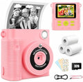 Kids Instant Print Camera Ages 3-12 1080P Selfie 2.4" Screen 32GB Gift Pink by WONNIE