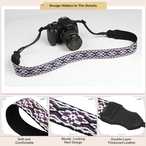 Universal Camera Strap - Camera Neck Strap, Adjustable Shoulder Straps Compatible with Canon, Fujifilm, Nikon, Olympus, Panasonic and other SLR and mirrorless cameras - Purple and Black Geo - Image 5
