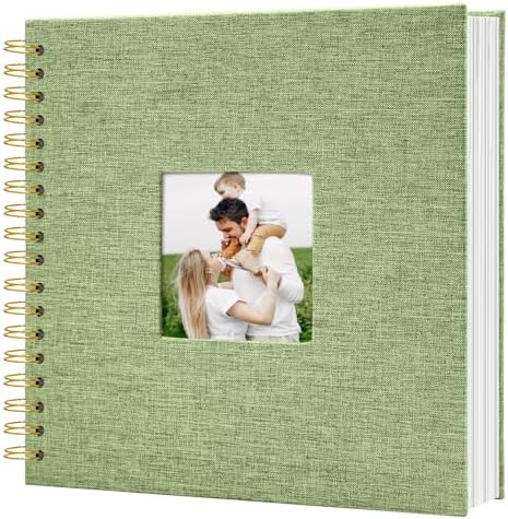 Scrapbook Photo Album Linen Cover, 8 x 8 Inch Hardcover Kraft White Pages Memory Book, for Travel Wedding Guest Book Christmas Baby Shower (40 Sheets/ 80 Pages,GrassGreen) by HenPisen