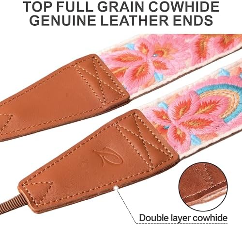 Padwa Lifestyle Colorful Knit Camera Strap - 2" Full Grain Leather Ends Camera Straps for Photographers, Vintage Embroidered Cotton Soft Suede Fabric Padded Strap Quick Release fits All Cameras - Image 2