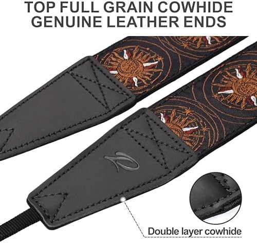 Padwa Lifestyle Brown Sun God Camera Strap - 2" Full Grain Leather Ends Camera Straps for Photographers, Vintage Embroidered Cotton Soft Suede Fabric Padded Strap Quick Release fits All Cameras - Image 2