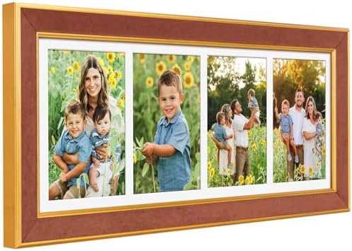 Suede 8x21 Picture Frame Display 4 Opening 5x7 Picture Frames Collage Wall Decor with Mat,Multi Photo Frame for Plexiglass,Wall Decor,1Pack,Brown by AnoziebyProductsunder