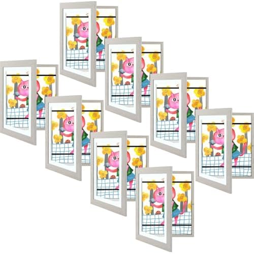 8 Pack 10x12.5 Front-Opening Kids Artwork Frames Changeable (Grey) by GoldenStateArt