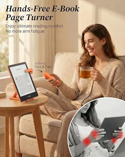 RF Remote Control Page Turner with Upgrade LCD Power Display, Wireless Reading Clicker for Kindle Paperwhite Kobo Oasis iPad, Phone Camera Remote Trigger, 36-Month Warranty (Orange) - Image 3