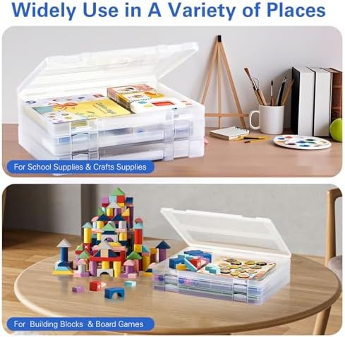 Denkee 8 Pack A4 Paper Organizer Box, Plastic Board Game Storage for Art Supplies 8.5" x 11" US Letter, Portable Scrapbook Paper Organizer Containers for Craft and Arts Storage (2 Inner Size) - Image 2