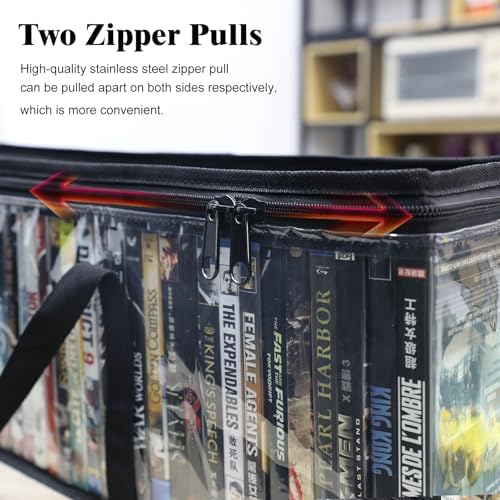 DVD Storage Bags, 6 Pack Holds 240 DVDs (40 Each), Water Resistant Clear PVC Case Holder Organizer with Handles, Stackable Media Storage for Blu Ray, CDs, Video Games - Image 4
