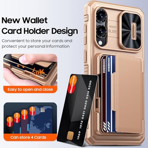 GooseBox for Samsung Galaxy S25 Edge Case Wallet with RFID [Cards Holder][Camera Cover][Edge Raised] Full Body Shockproof Silicone Protective Phone Case for Galaxy S25 Edge 2025 (Champagne Gold) - Image 3