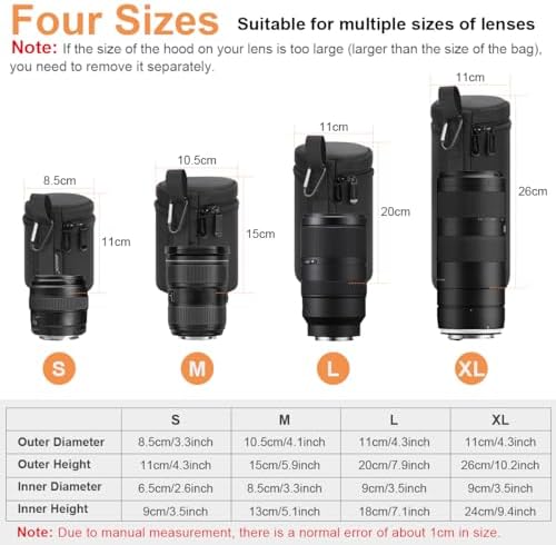 ARVOK Camera Lens Case, Water Resistant Protective Pouch for DSLR Camera, 4 Size Thick Bag for Nikon, Tamron, Sigma, Pentax, Sony, Fuji, Panasonic (4 Pack) - Image 5