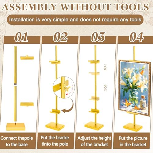 Wenqik 2 Pack Adjustable Tabletop Easel Stand Metal Picture Frame Stand Table Art Easels for Display Adjustable Picture Holder for Photo, Signs, Canvas(Gold,30 Inch) - Image 3