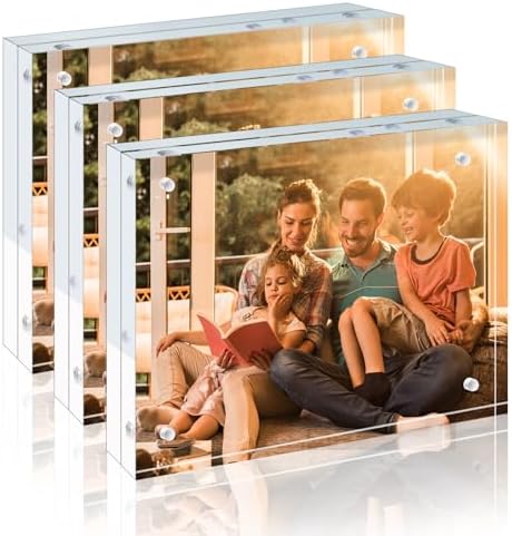 Egofine 6x8 Acrylic Frames 3 Pack, 20mm Thicker Frameless Clear Picture Frames, Double Sided Magnetic Picture Frames, Free Standing Desktop Display by Egofine