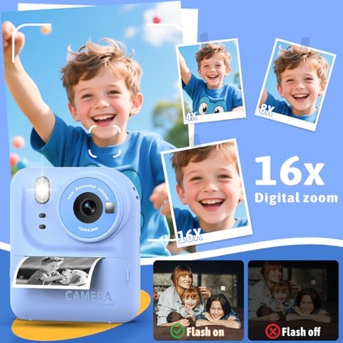 Okaloka Kids Instant Print Camera Toys,1080P HD Toddler Digital Video Camera,Christmas Birthday Gifts for Girls Boys Age 3-12 Year Old - TF Card Included (Blue) - Image 6