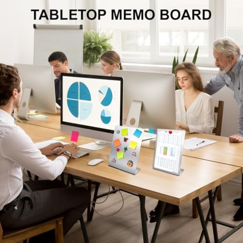2 Pcs Magnetic Bulletin Board with Stand Metal Tabletop Memo Board Magnet Menu Easel Board Stainless Steel Display Stand for Office Home Kitchen School 10.4 x 6 in - Image 4