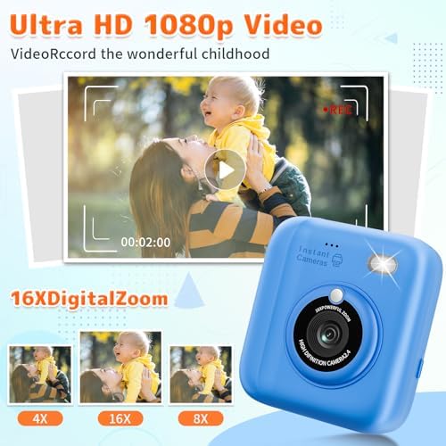 Instant Print Camera for Kids, Christmas Birthday Gifts for Girls Boys, 1080P Instant Digital Print Cameras for Toddler,Portable Toy for 4 5 6 7 8 9 10 Year Old Girl with 32GB SD Card，Blue - Image 4