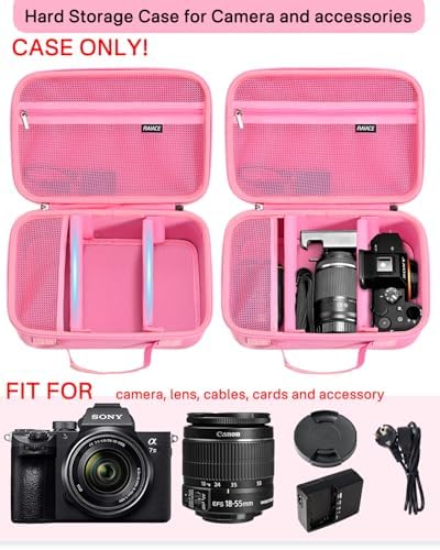 RAIACE Hard Case Compatible with Sony Alpha 7 II III IV/7R V Camera, for Nikon, for Canon, for Pentax and More. Large Capacity With Mesh Pocket for Lens, Charger, Cables, Cards and Accessories.-Pink - Image 2