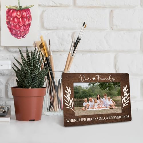 Family Gifts Picture Frame - Our Family Gifts Wooden Photo Frame 4x6, Homecoming Gift for Desk Decor - Image 4