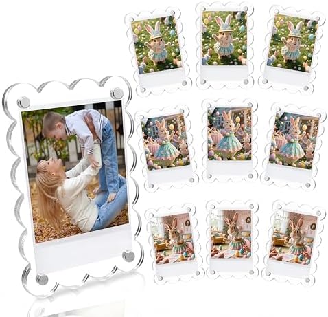 10 Pack 2.36 x 3.54 Inch Acrylic Fridge Magnetic Frame Scalloped, Double Sided Polaroid Frame, Refrigerator Magnet Picture Frame for Fujifilm Instax Mini by Unknown