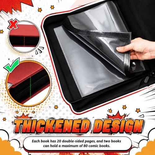 Zhehao 1 Pack Comic Book Binder, 20 Sleeves, Holds up to 40 Comics, Red - Image 3