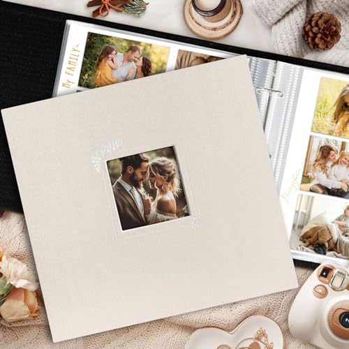 Lanpn Scrapbook Photo Album 12x12, Linen Window Design Cover Top Load 3 Ring Folder Binder Photobook Photo Book 12 x 12 inch with 30 Plastic Sleeves 60 Pages Beige - Image 5