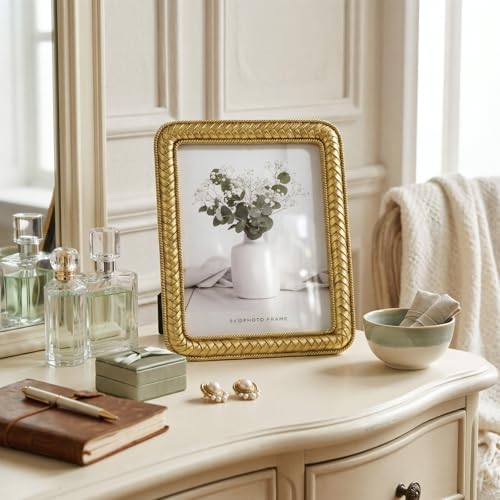 Cuspin 8x10 Gold Picture Frame, Vintage Decorative Rattan Resin Photo Frame - Image 7