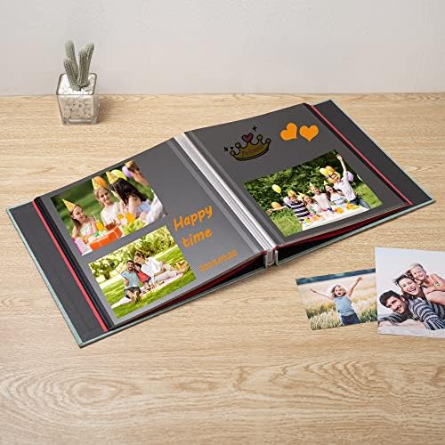 Large Photo Album Self Adhesive 4x6 8x10 10x12 13"x12.6" Scrapbook Album 12.6"x11" Inch 60 Black Sticky Pages Linen Cover Magnetic Photo Album with A Metallic Pen and DIY Stickers(Green) - Image 2