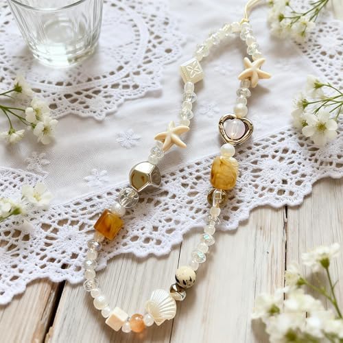 2 Pcs Phone Charm Strap Universal Hand Phone Wrist Strap Camera Lanyard Pearl Beaded Cute Chain String Accessories Universal for iPhone 16 Pro Max Samsung Women Girls Phones Bag Keychain Beach Style - Image 4