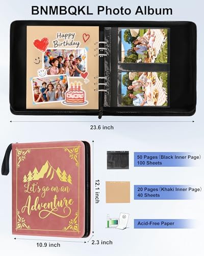 Adventure Leather Photo Album 4x6 200 Photos, DIY Scrapbook with 50 Sheets and 20 Blank Kraft Sheets, Travel Souvenir Diary Photo Book for Family Wedding Baby and Holiday Pictures - Image 2