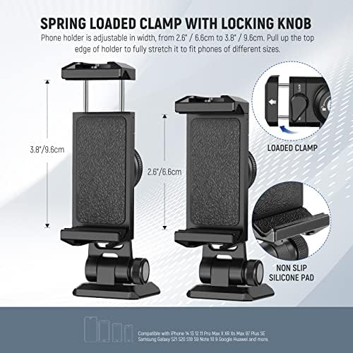 NEEWER Metal Phone Tripod Mount Adapter with Arca QR Base, Cold Shoe, 360° Swivel 180° Tilt, Phone Holder Compatible with iPhone 17 Pro Max 16 15 Samsung Galaxy S25 Ultra S24 - Image 3