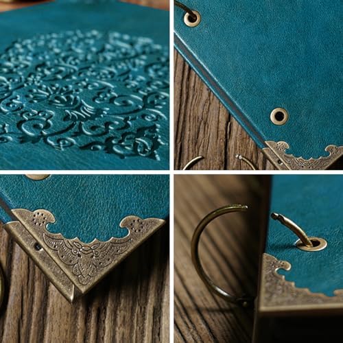 Photo Album DIY Scrapbook, 10x10 inch 50 Pages Vintage Leather Cover Three-Ring Binder Love Picture Booth Albums with 408pcs Self Adhesive Photos Corners for Memory Keep, Heart (Jasper Green) - Image 3